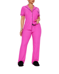 Soft Knit Long-Sleeve Women Sleepwear Set Button-Down Pajamas with Pants