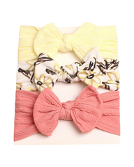 Assorted Baby Bow Headbands – Stretch Ribbed & Floral Print 3-Piece Set