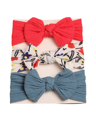 Assorted Baby Bow Headbands – Stretch Ribbed & Floral Print 3-Piece Set