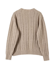 Beige Cable Knit Crew Neck Long Sleeve Sweater
