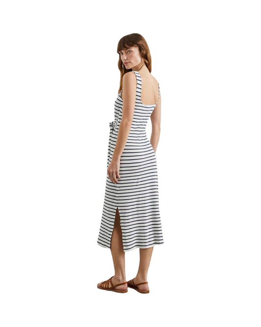 Striped Square Neck Spaghetti Strap Midi Dress - Casual Summer A-Line Sun Dress