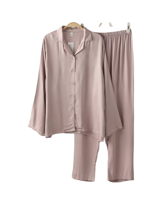 Premium Silk Satin Pajama Set – Luxury Long Sleeve Sleepwear & Loungewear