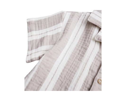 Striped Short Sleeve Linen Button Down Toddler Two Piece Outfit Set