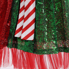 Red and Green Striped Holiday Dress with Matching Headband for Girls