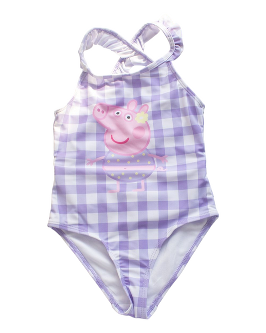 Purple Checkered Peppa Pig One-Piece Swimsuit