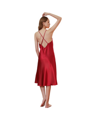 Silk Lace Slip Nightgown Dress for Women Sleeveless Midi Sleepwear Lingerie