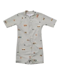 One-Piece Short-Sleeved Swim Suit with Zipper