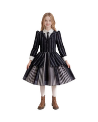 Black Gothic Style Long & Short Sleeve Cosplay Dress for Girls With Collar
