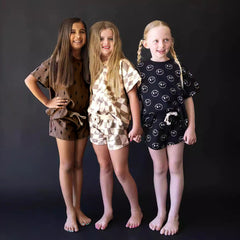 Patterned Dark Coloured T-Shirt and Shorts Set