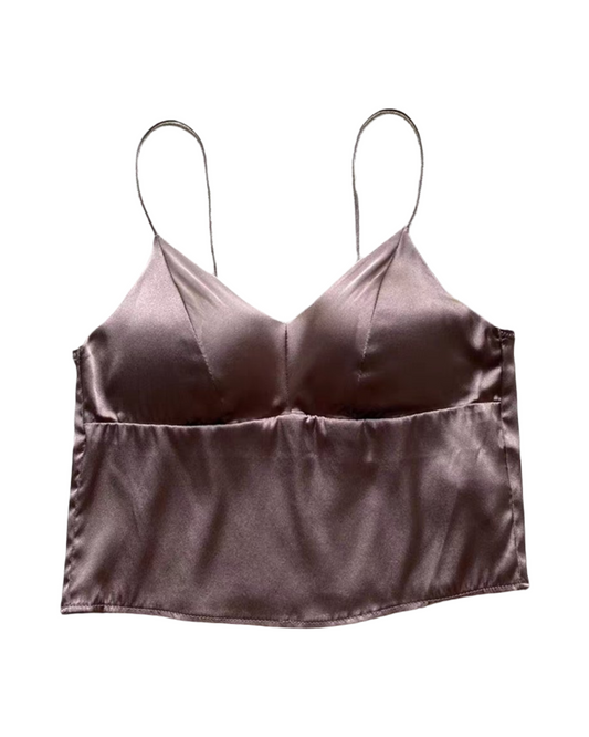 Silk Spaghetti Strap V Neck Camisoles with Built-in Bra