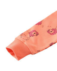 Peach Pullover Crewneck Sweatshirt for Girls Designed with All-Over Unicorn Graphics