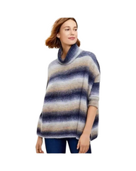 Cozy Striped Turtleneck Sweater - Women's Loose Fit Knit Pullover with Batwing Sleeves