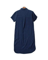 Casual Blue Midi Shirt Dress for Women – Short Sleeve Collared Button-Up Everyday Dress