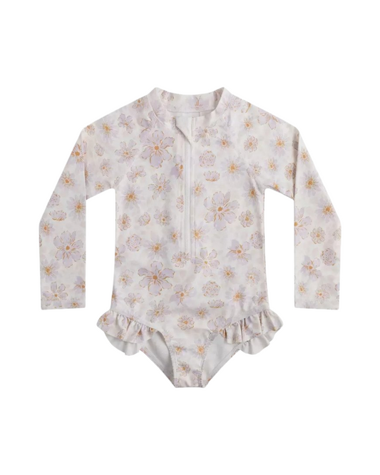 Long Sleeve Floral Baby Swimsuit Romper-Ruffle Toddler One-Piece