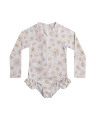 Long Sleeve Floral Baby Swimsuit Romper-Ruffle Toddler One-Piece