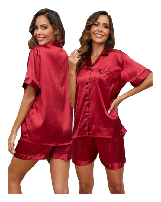 Two-Piece Button-Up Silky Pyjama Set