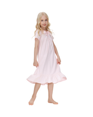 Cotton Nightgown Short Sleeve Girls Sleepwear Dress