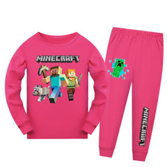 Girls' Long-Sleeved Pyjama Set with Minecraft Pattern