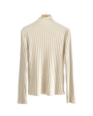 Ribbed Mock-Neck Long Sleeve Sweater – Stretch Fit Casual Pullover Top