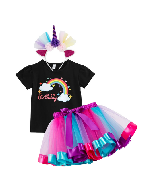 Rainbow Birthday Party Outfit Set with Tutu Skirt for Girls