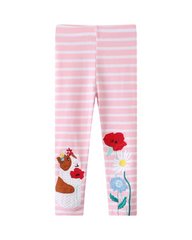 Soft Cotton Leggings with Floral Embroidery – Cute Ribbed Toddler & Kids Pants