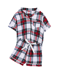 Plaid Button Front Pajama Set Women Short Sleeve Lounge Shorts Sleepwear