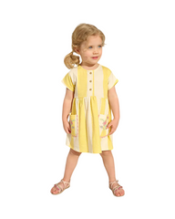 Yellow Striped Floral Pocket Dress for Girls Cotton Summer A-Line Dress