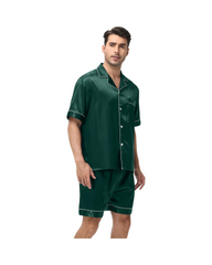 Luxury Short Sleeve Men's Satin Pajamas – Lightweight V-Neck Shirt & Shorts Set