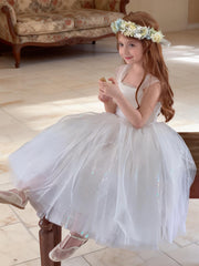 White Flower Girl Dress - Satin A-Line Ball Gown