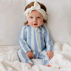 Soft Knit Ribbed Striped Baby Pajamas Double Zipper Sleep and Play Jumpsuit