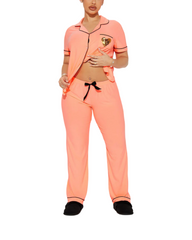 Soft Knit Long-Sleeve Women Sleepwear Set Button-Down Pajamas with Pants