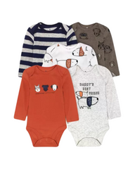 5-Pack Long Sleeve Baby Bodysuits - Striped and Animal Print Cotton One-Pieces