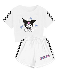 Girls Kuromi Cartoon Print T-Shirt with Shorts Set