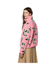 Women's Pink Leaf Print Fleece Jacket