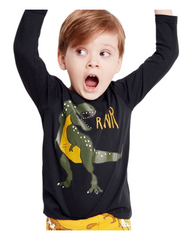 Graphic Long-Sleeved Top with Dinosaur Pattern