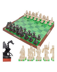 Green Pixel Block Video Game Styled Interactive Tabletop Strategy Chess Set