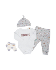 4-Piece Baby Clothes Set - Long Sleeve Bodysuit, Pants, Hat & Socks