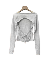 Lightweight Cut Out Back Knit Sweater - Fitted Long Sleeve Round Neck Top