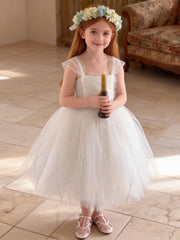 White Flower Girl Dress - Satin A-Line Ball Gown