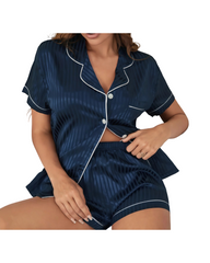 Lightweight Satin Pajama Set – Button-Up Short Sleeve Nightwear