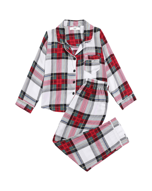 Red Plaid Flannel Girls Long Sleeve Pyjama Set