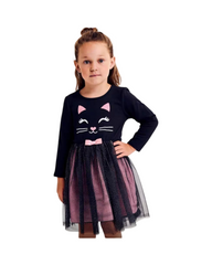 Classic Long-Sleeve Tulle Party Dress for Girls with Layered Skirt