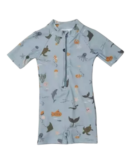 One-Piece Short-Sleeved Swim Suit with Zipper