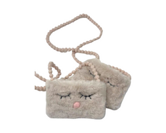 Pink Fuzzy Faux Fur Shoulder Bag  – Cute Animal Face Crossbody Purse