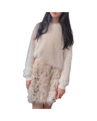 Faux Fur Crewneck Sweater - Warm Insulated Plush Pullover Top