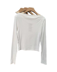 Seamless Ribbed Long Sleeve Crewneck Crop Top - Slim Fit Elastic Cotton Blend Layering Top