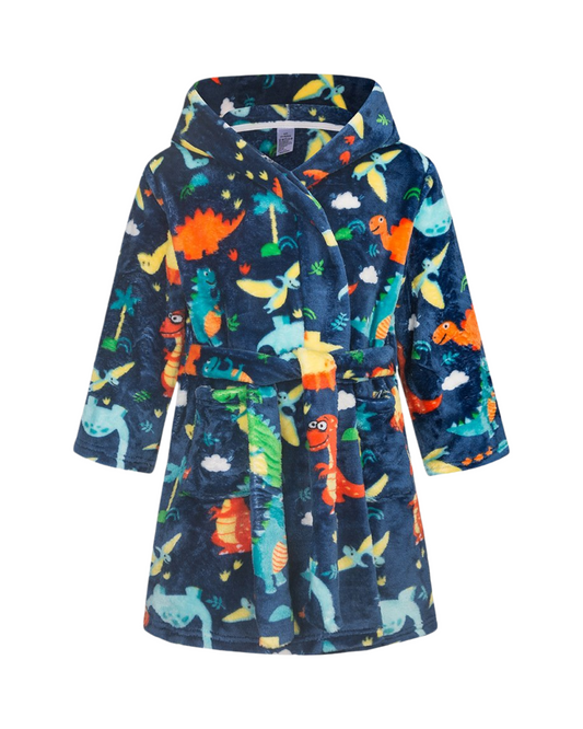 Boys' Fluffy Patterned Bath Robe