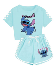 Kids Stitch Cartoon Print T-Shirt with Shorts Set