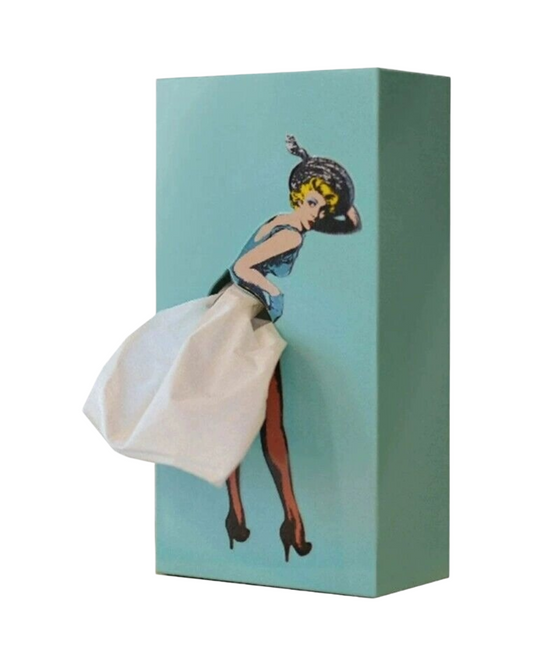 Lady Pulling Tissue Skirt Tissue Box
