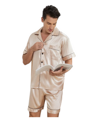 Men's Short-Sleeved Shirt and Shorts Silk Pyjama Set
